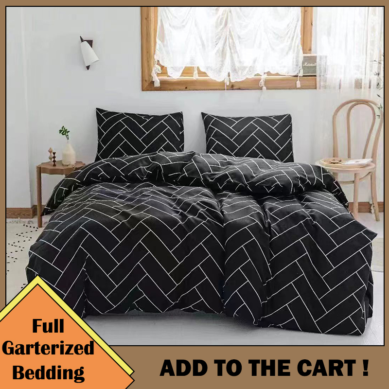 Queen Size 4 in 1 Full Garterized Bedding Set Cotton Bed Sheet Duvet