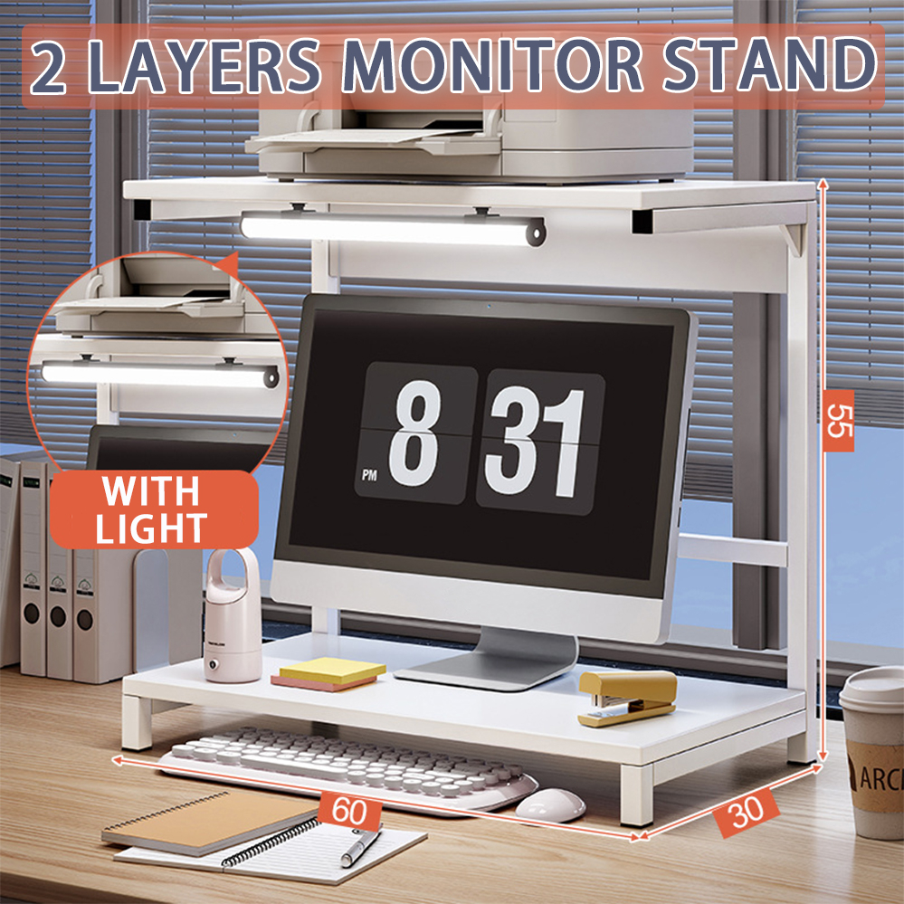 2Layer 48/60cm Monitor Computer Stand With Light Printer/Laptop Table