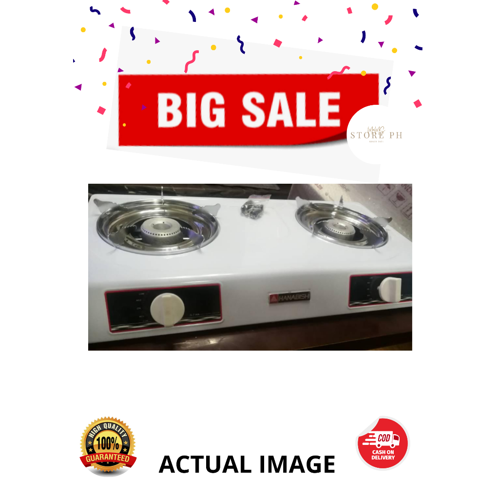 Hanabishi Double Burner Gas Stove G7HA G7HA White top Single jet