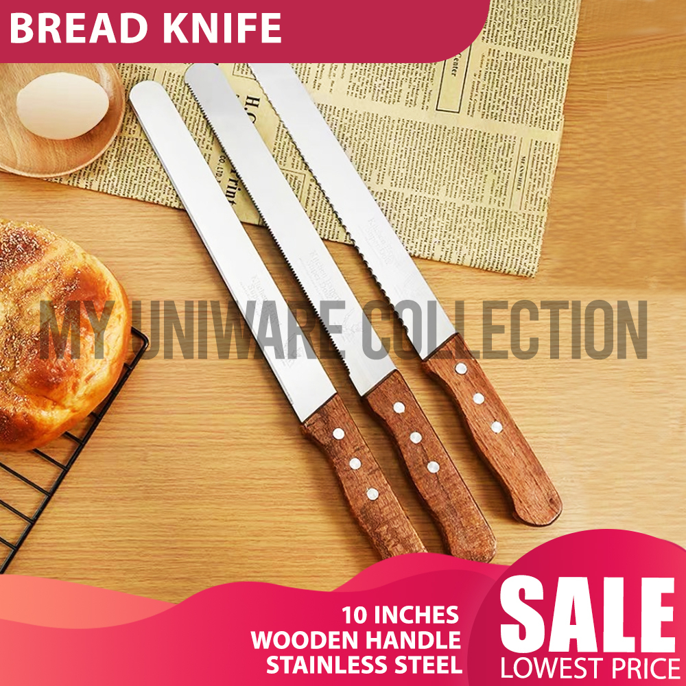 Stainless Steel Bread Knife Wooden Handle 10inches Slicing Knives Cake Slicer Baking Pastry