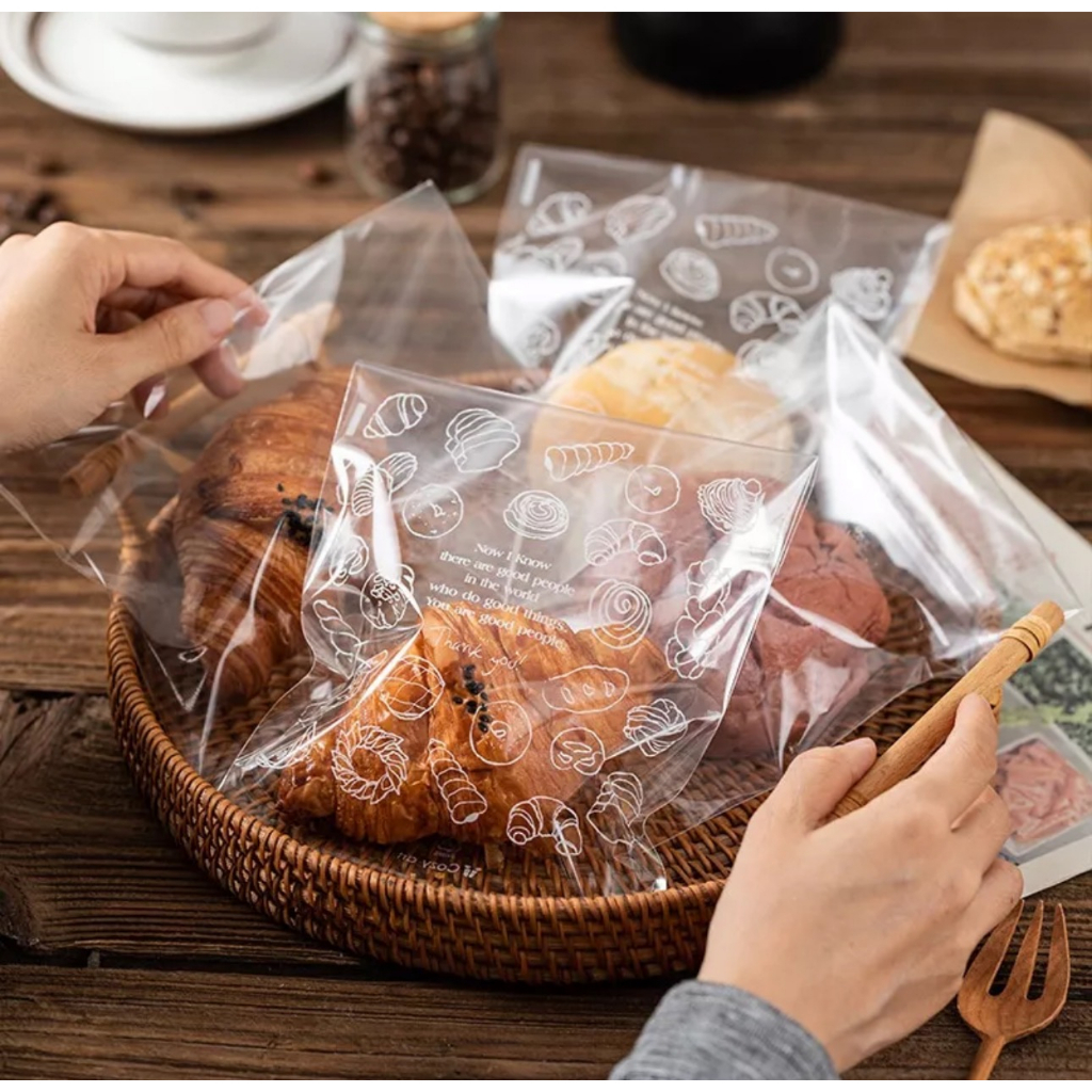 100Pcs Bread Plastic Bag For Packaging Cookie Doughnut Pastry Bread