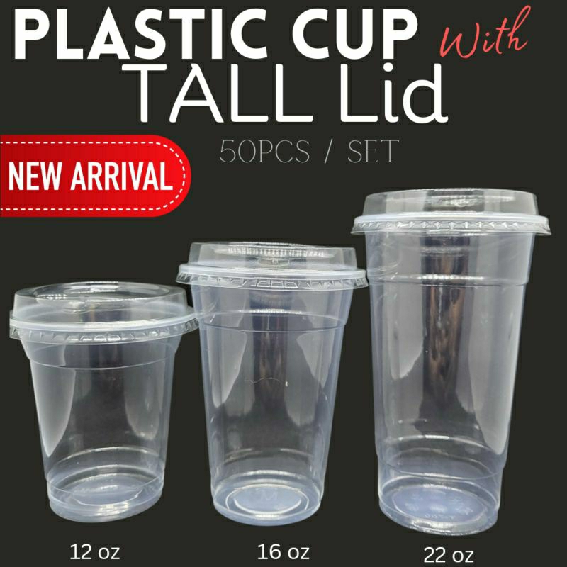50pcs Plastic Cups with TALL Lid Set 95mm for Milktea Iced Coffee