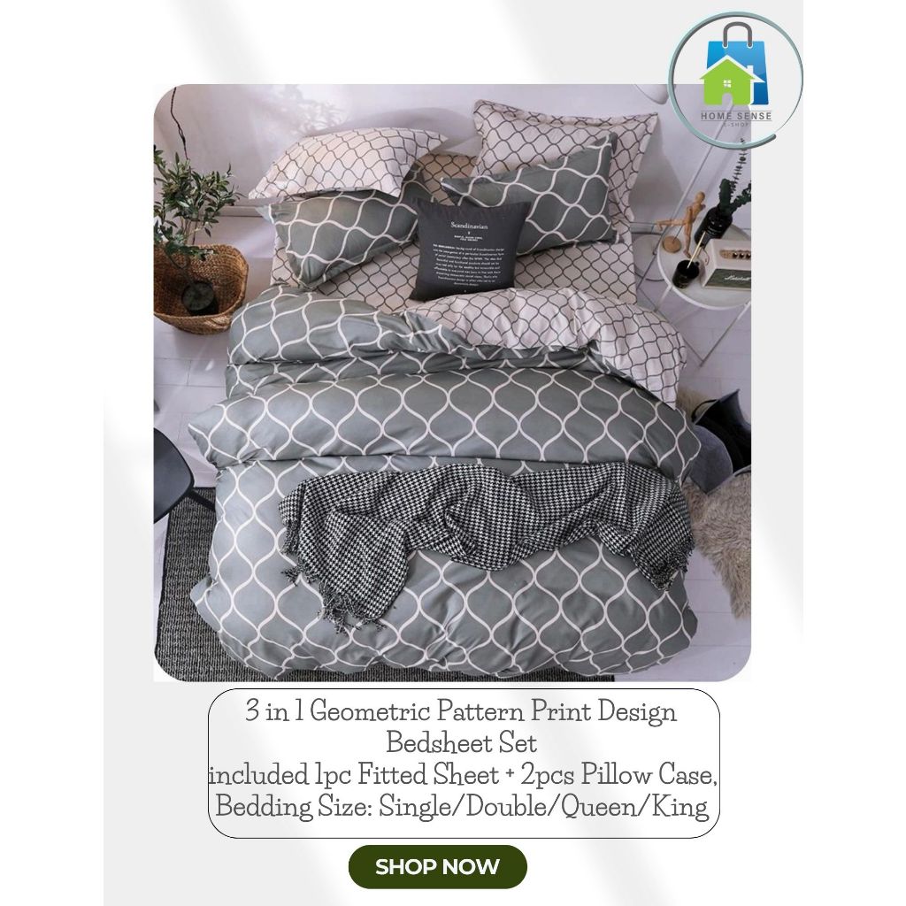 HSES Hotel Quality Bedding 3in1 Bedsheet and Pillowcase Set>Single>Double>Queen>King Shopee