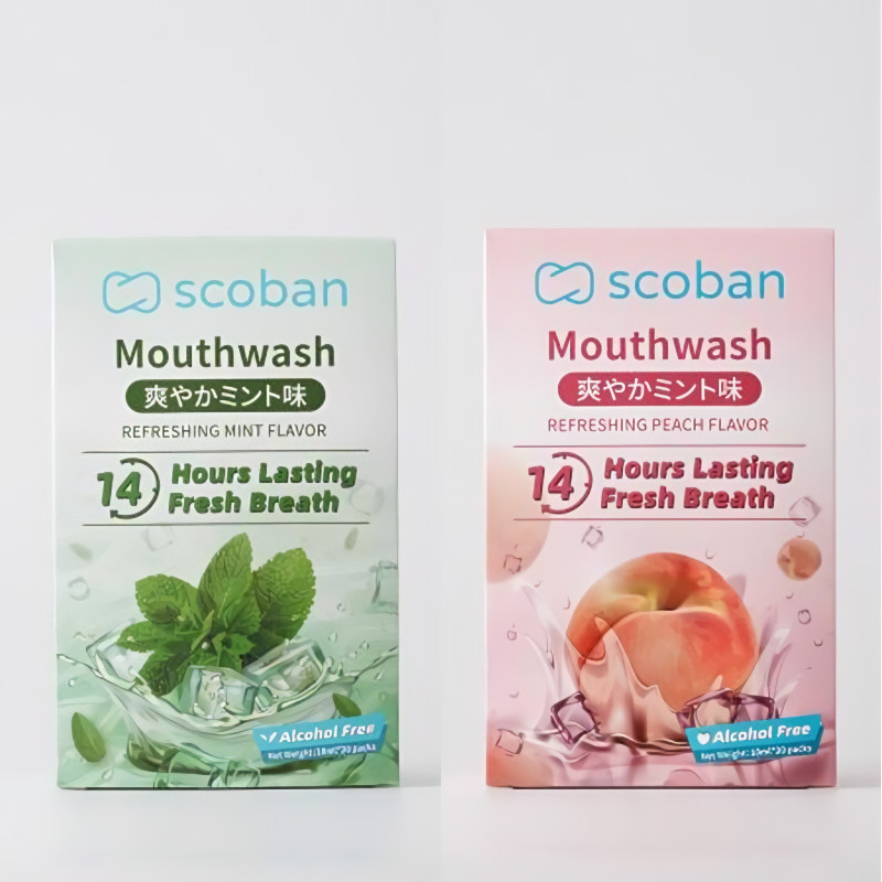 Scoban Mouthwash Mint Peach Flavor Probiotic Freshen Breath Cares for