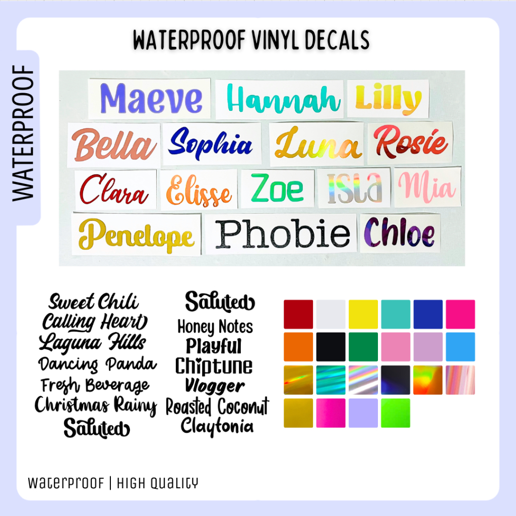 Custom Vinyl Decal Sticker Names Label and Logo Tumblers Laptops Cars