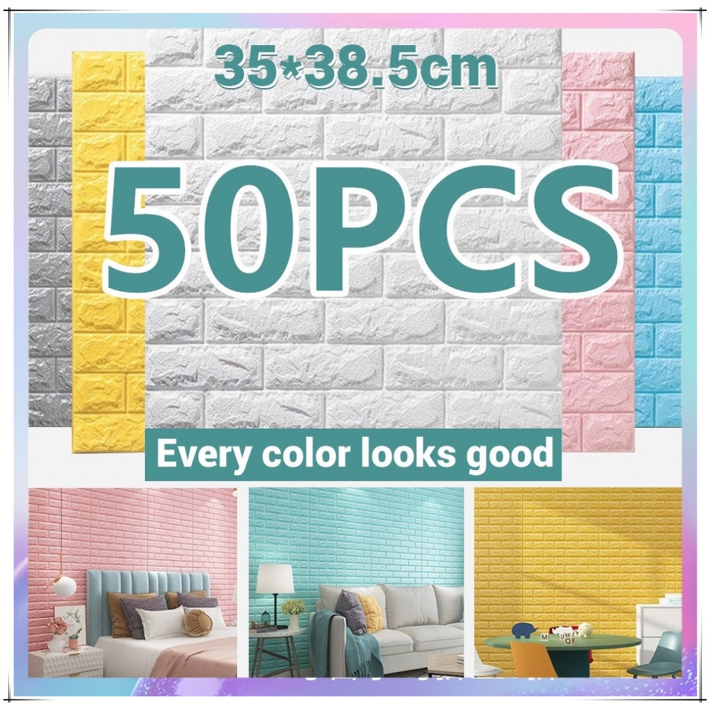 50pcs 38.5*35 Big Sale DIY Self Adhesive 3D Brick Wall Sticker