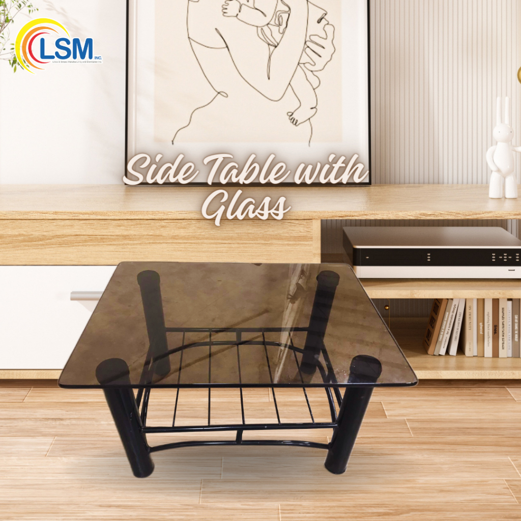 LSM Small Glass Side Table for Living Room (Black Tempered Glass and