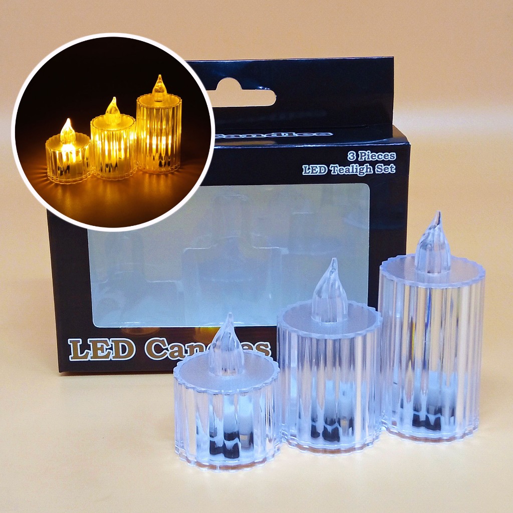 Fea Store 3pc LED Battery Operated Candle Crystal Flameless for Home Décor Candle Holder Altar