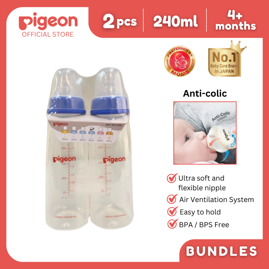 Pigeon Official RPP Standard Feeding Blue Bottle Fast Flow, 240ml, anticolic (twin pack