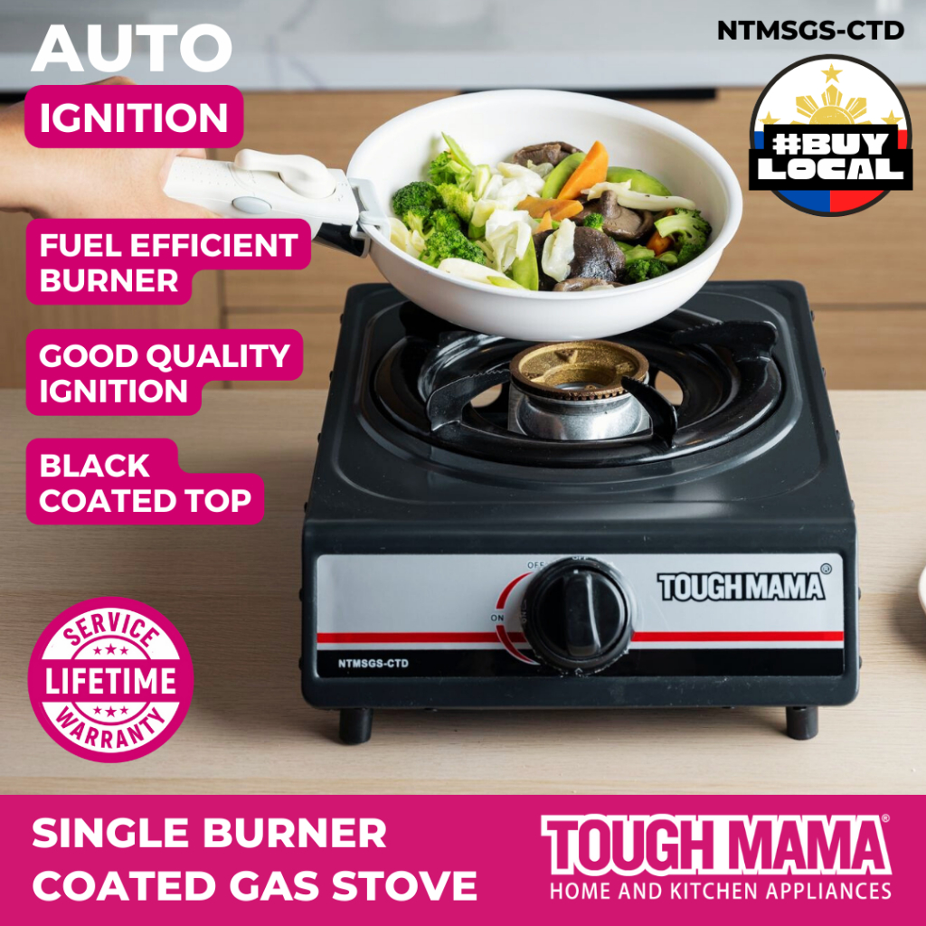 Tough Mama NTMSGSCTD Single Burner Black Coated Gas Stove Auto