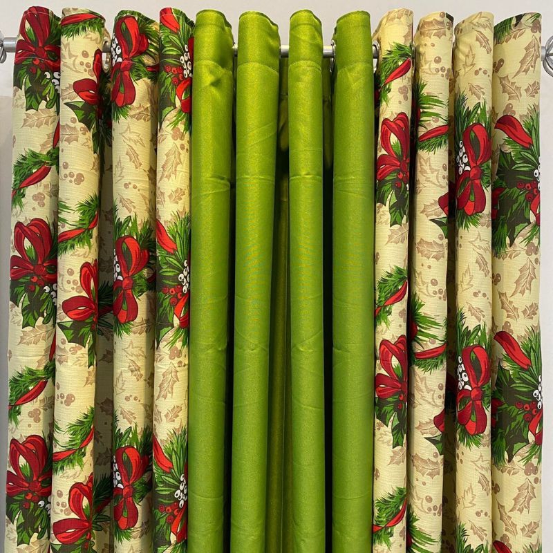 {Hot Sale Curtain}. Christmas Curtain Plain and Printed 8 Rings 3in1