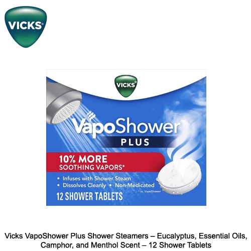 Vicks VapoShower Plus Shower Steamers Eucalyptus, Essential Oils
