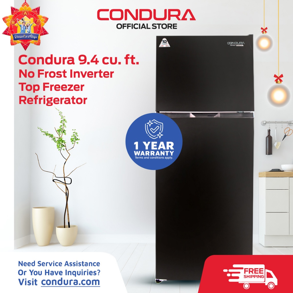 Condura No Frost Inverter 9.4 cu ft Top Freezer Refrigerator Dark Inox, CNF268i Shopee