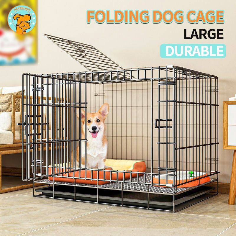 Foldable Pet Cage Large Size Foldable Steel Wire Cage With Tray For