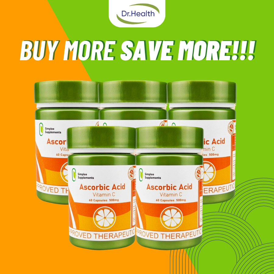 Set of 5 Simplee Ascorbic Acid/Vitamin C Capsule Supplement 60pcs