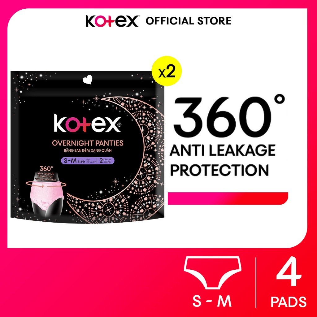 Kotex Overnight Menstrual Panties SM 2 Pads x 2 Packs (4 Pads