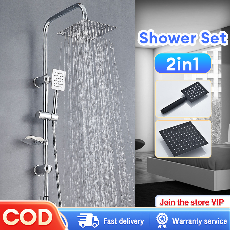 Shower Head Set Stainless Steel 2in1 Square Silver With Rain Shower