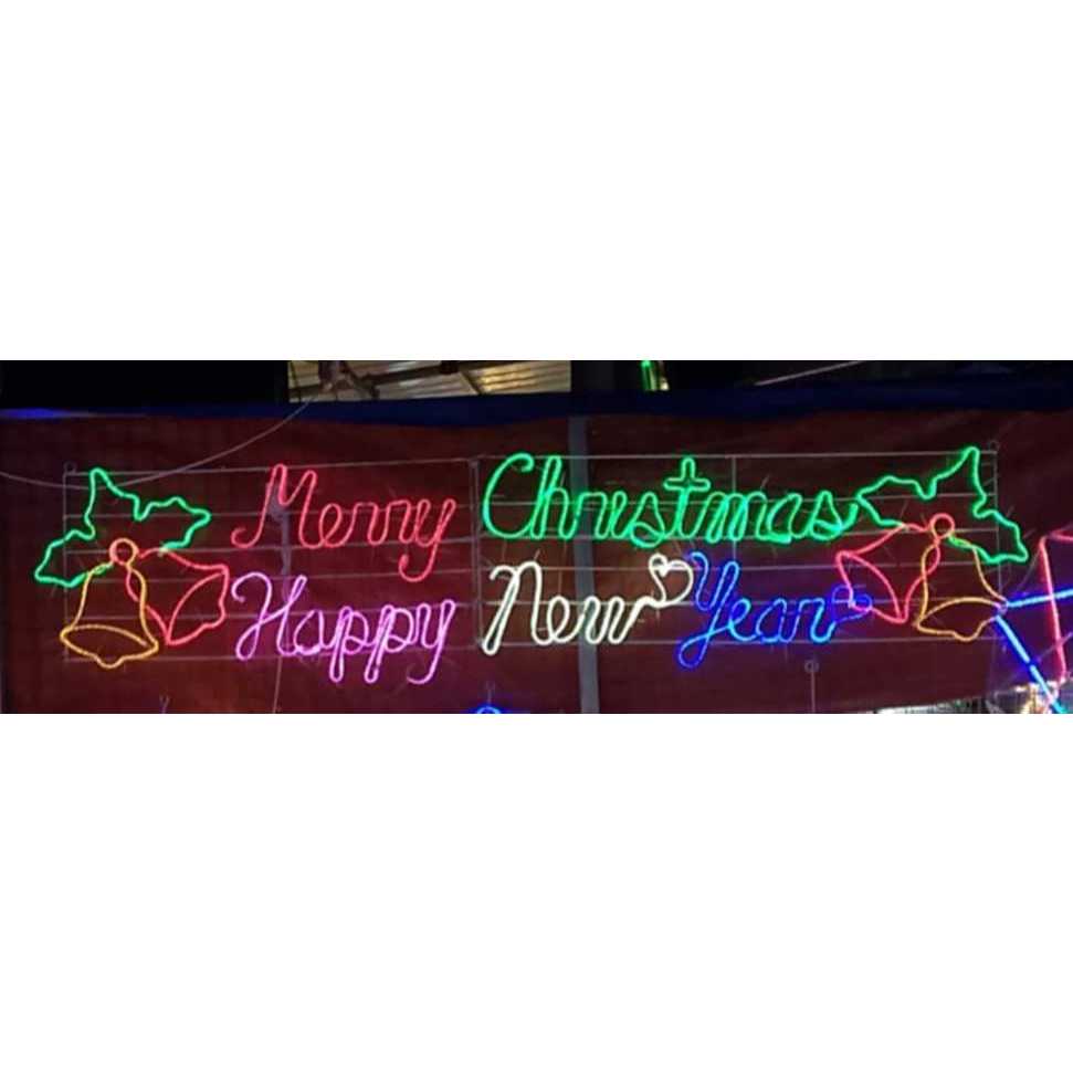 Merry Christmas and Hppy New Year LED Lights Metal Steel(Blinking Bells