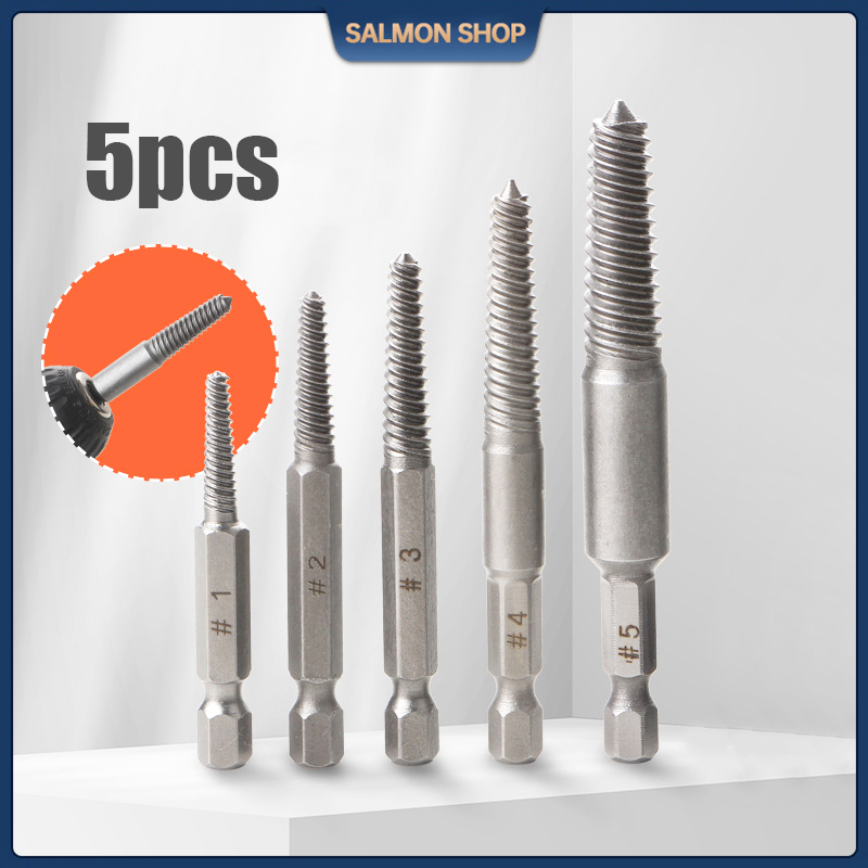 5pcs Hex Shank Screw Extractor Center Drill Bits Guide Set Broken Head