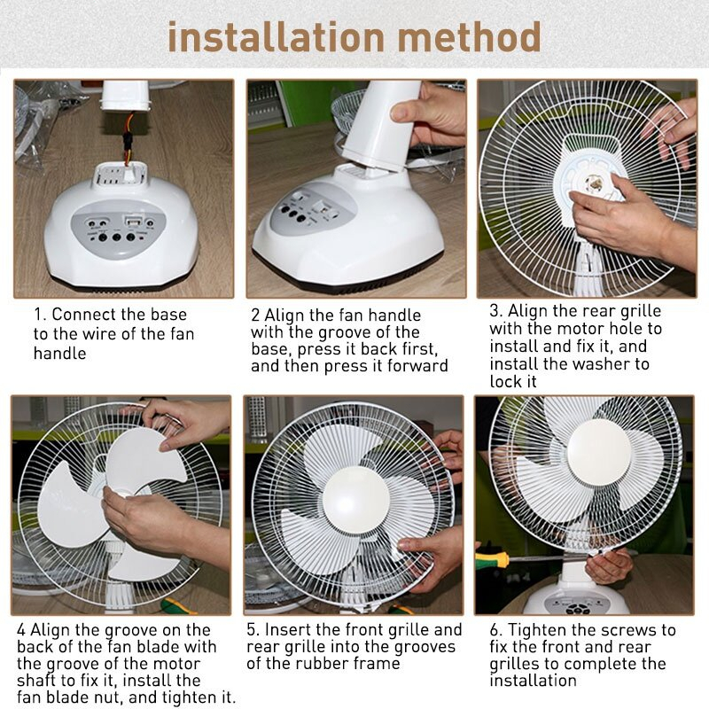 Solar electric fan 12/16 inch rechargeable 2 LED lights emergency light