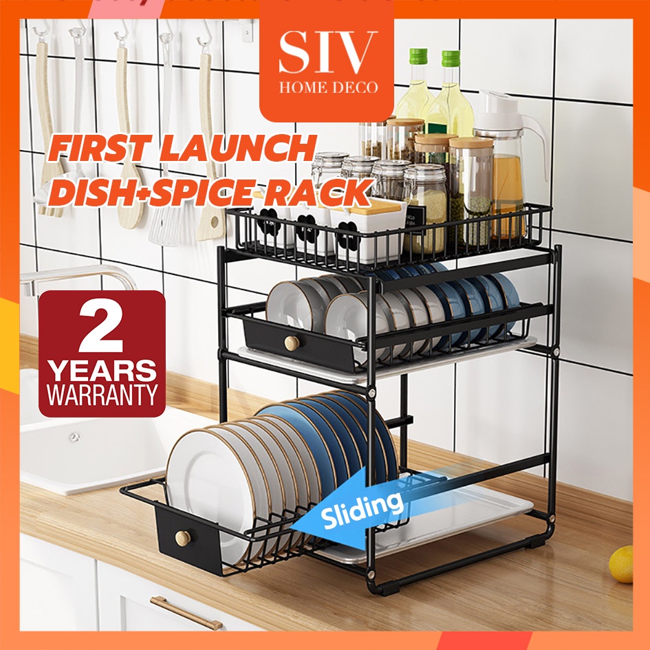 Siv 3 Tier Dish & Spice Rack Drainer Drying Kitchen Plate Organizer