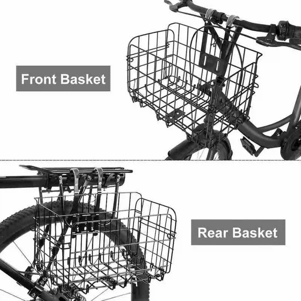 MAS CYCLING Foldable Metal Wire Basket for Bike Front Bag Rear Hanging