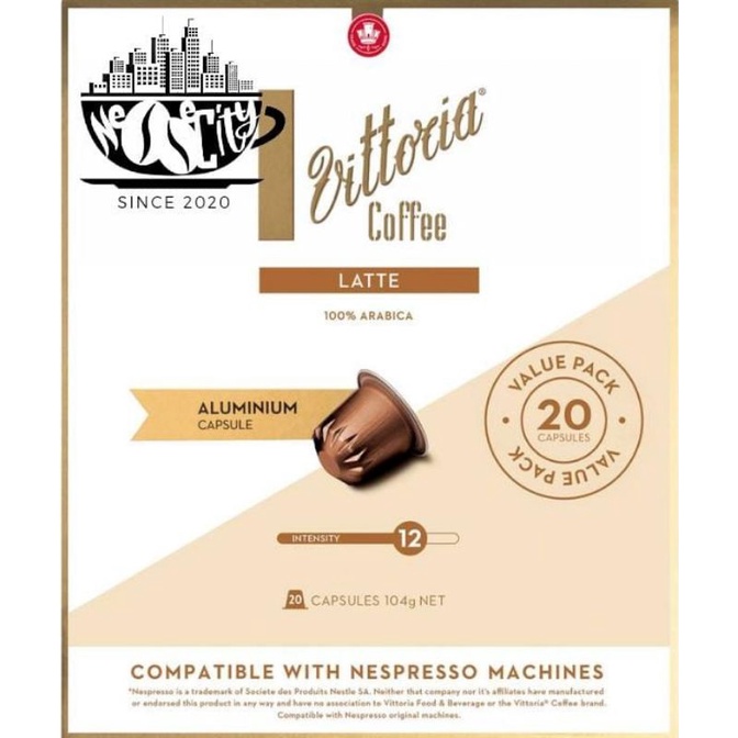 Vittoria Latte Nespresso Compatible Coffee (20 Capsules Contents