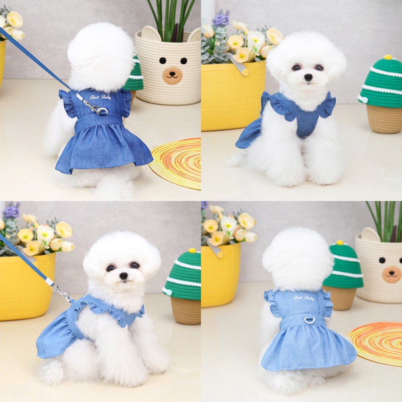 Embroidered Letter Dog Dress Girl Sleeveless Pet Clothes for Shih Tzu Summer Puppy Costume