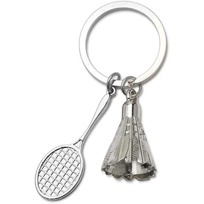 1Pc Metal Badminton Racket Shuttlecock Pendant Ring Bag Ornament