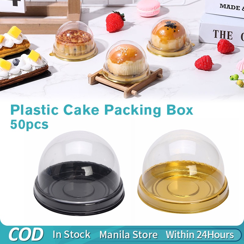 50 Set Clear Plastic Cake Box, Round Plastic Cupcake Holders EggYolk