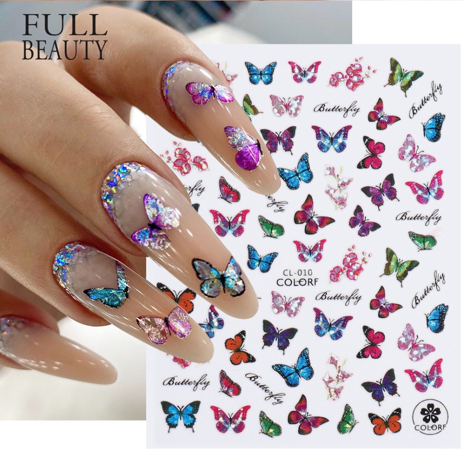 Nail Decal Ins Laser Colorful Butterfly 3D Nail Stickers CL Shopee
