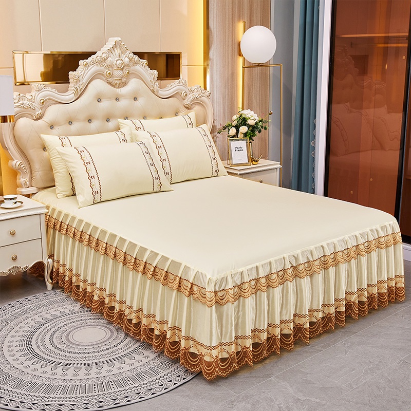 Lace Ruffled Bed Skirt Cadar Bedroom Bed Cover Bed Skirt Nonslip