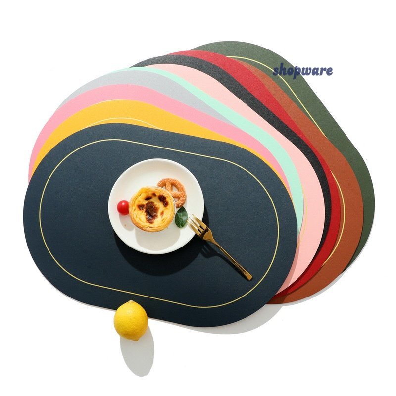 Shopware Nordic Style PU Leather Oval Shape Placemat Insulation Pad
