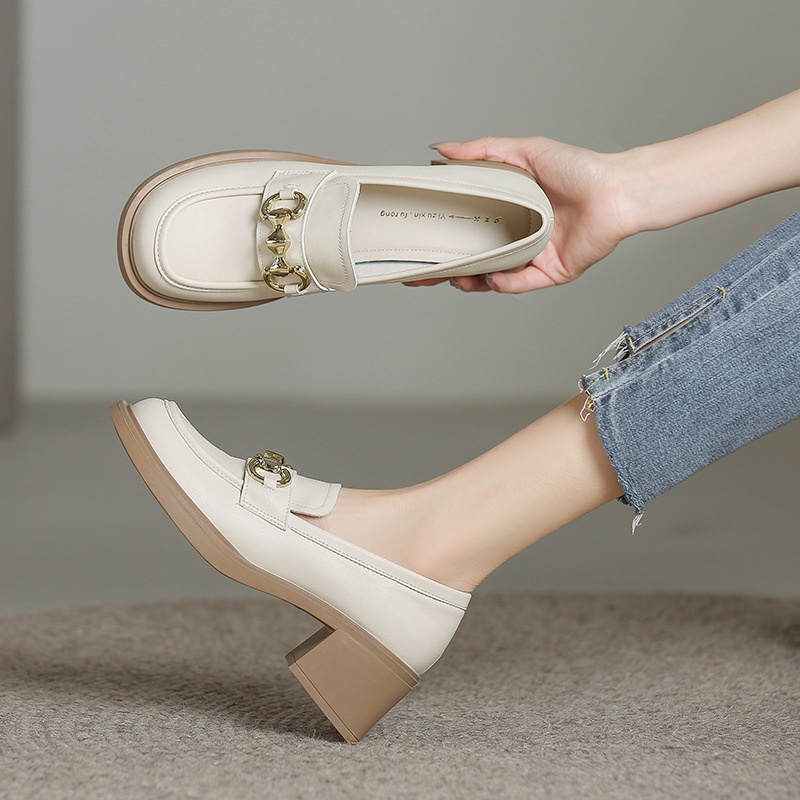 Fashionable Women's Chunky Heel Loafers with Shallow Mouth and Korean