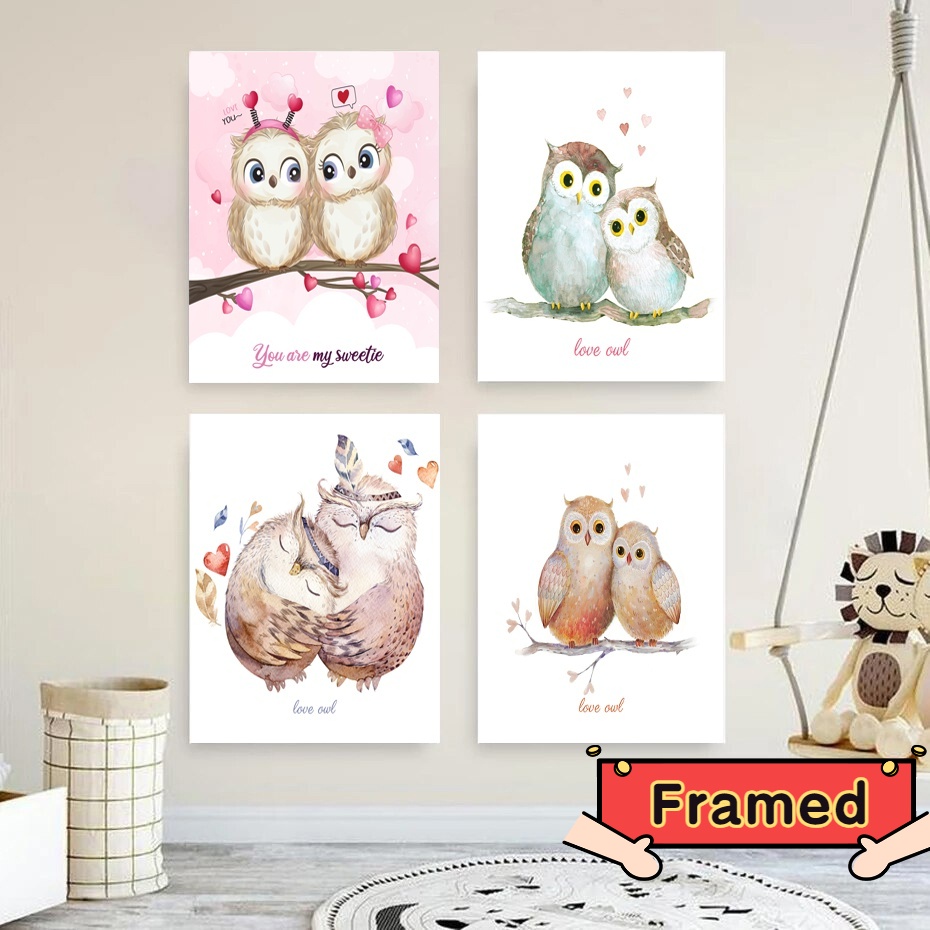 Framed Kids Room Decoration Baby Room Decor Cartoon Bunny Elephant