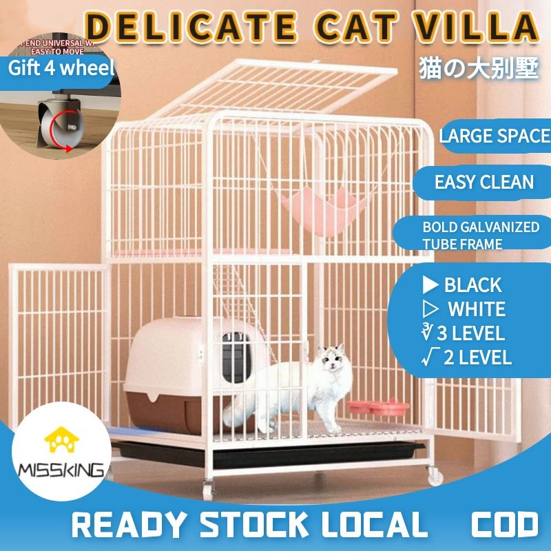 Large Big Cat Cage Pet Cage 2/3 Layer Cat House With Door Ladder Wheels