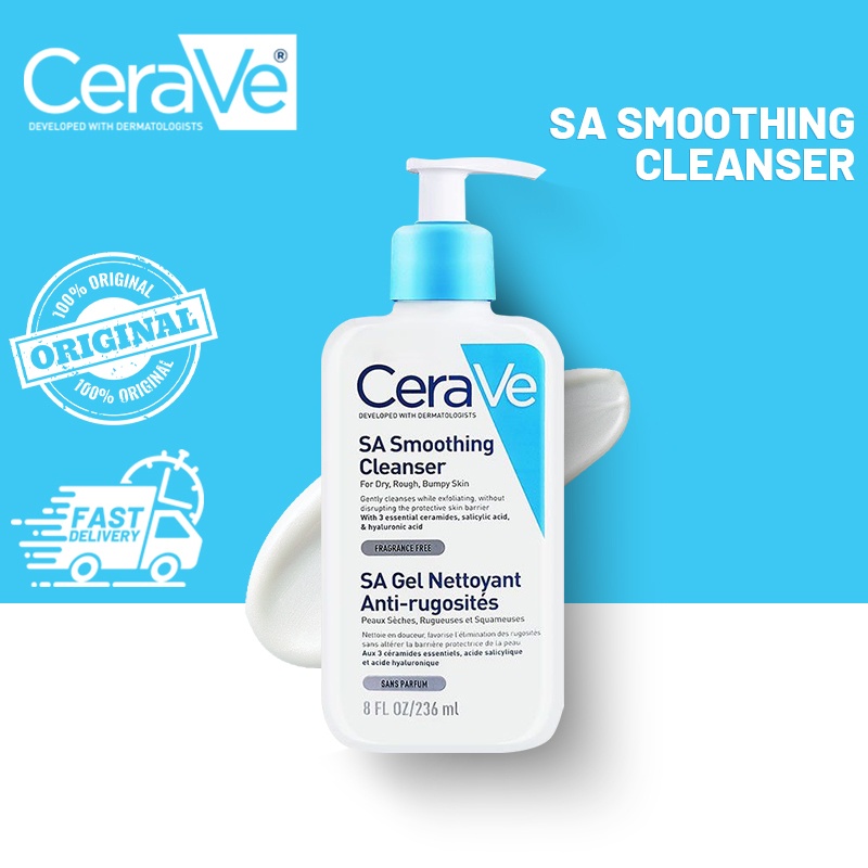 CeraVe SA Smoothing Cleanser 236ml Acne Cleanser blackhead Face Wash exfoliation Shopee