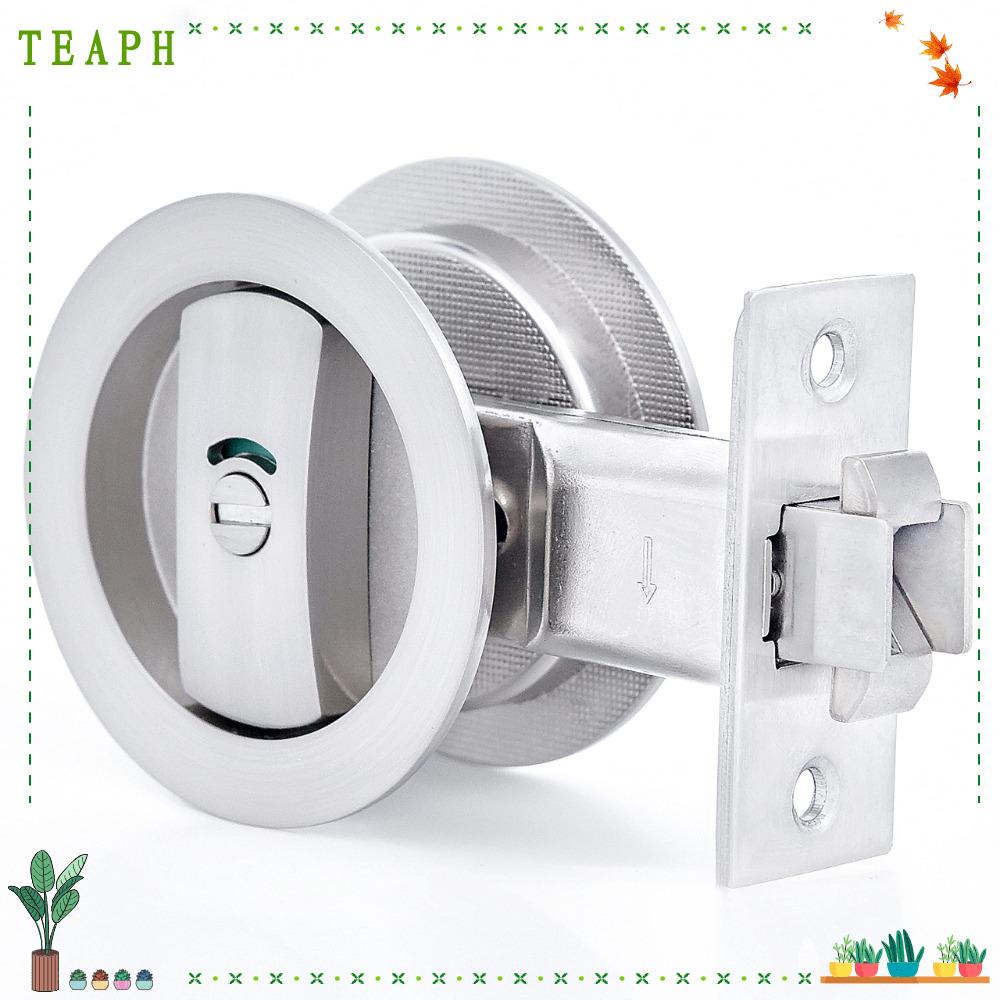 TEAPH Pocket Door Lock, Brushed Nickel Round Pocket Hardware with