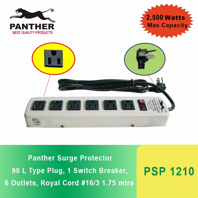 ♞Panther PSP 1210 Extension Cord w/ Voltage Surge Protector 1 Switch