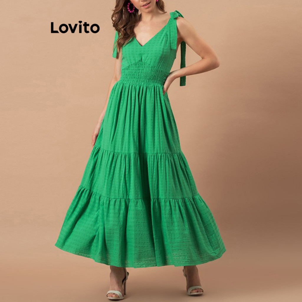 Lovito Women Boho Plain Lace Up Smocked Dress LNL35070 Shopee Philippines