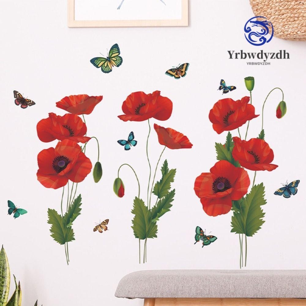YRBWDYZDH Red Flower Wall Decals, Removable Vinyl Blossom Wall Stickers