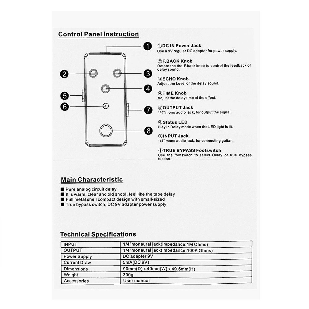 Guitar Delay Effects Pedal Metal Vintage Delay Effect Pedal Processor
