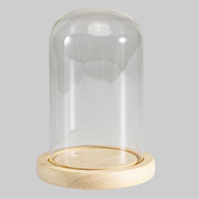 Malinaw Na Domes Cover Terrarium Glass Dome Wooden Base Para Sa Flower