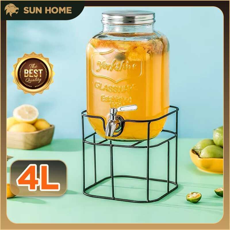 4L glass jar juice beverage dispenser with stand and faucet fruit