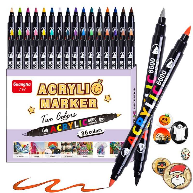 GuangNa Acrylic Markers Dual Brush Dual Color Paint Pen 36/60/84 Colors