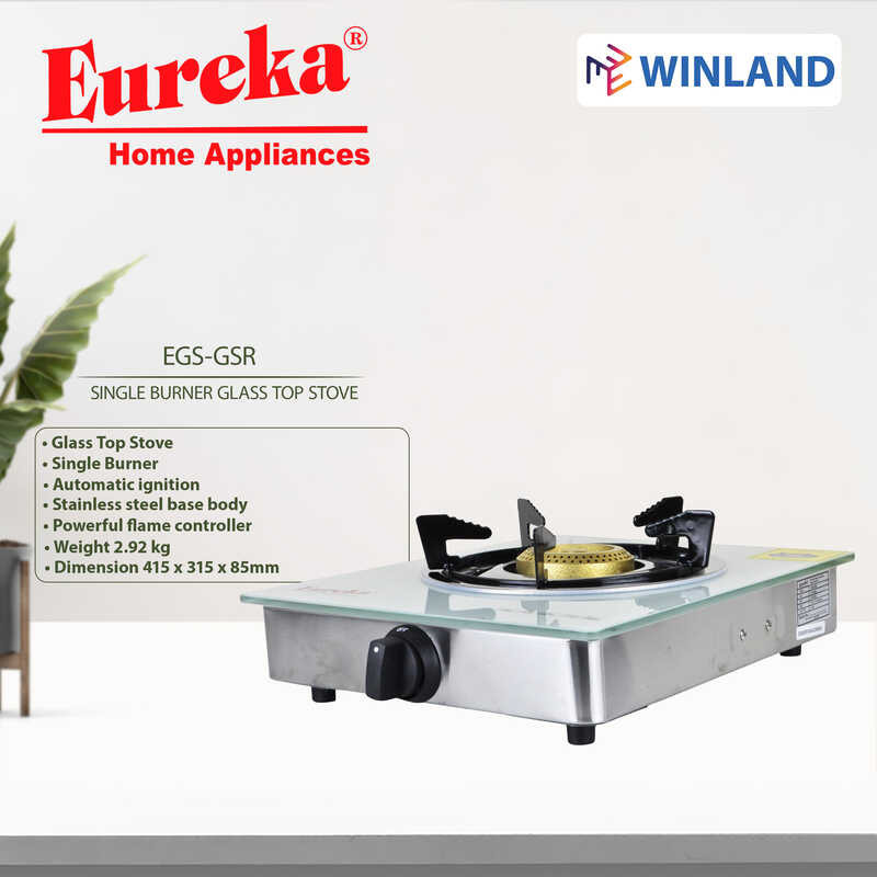 EUREKA by Winland Tempered Glass Single Burner Gas Stove with Cast Iron