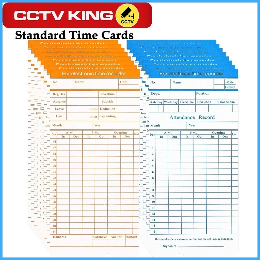 CCTV KING Standard Time Card Bundy Clock Timecard Recorder Cards 100