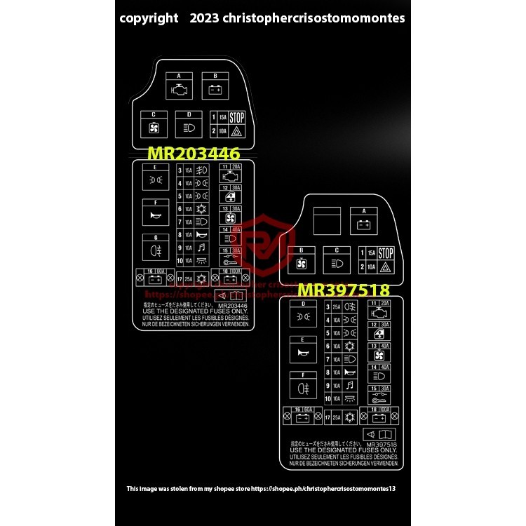 Mitsubishi Lancer Pizza 1994-2002 Fusebox Fuse box STICKER Label