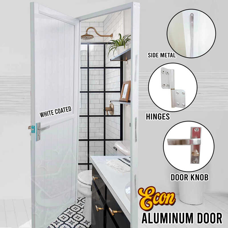 LY The Stars Econ White Aluminum Door, Door Jamb And Hinges For