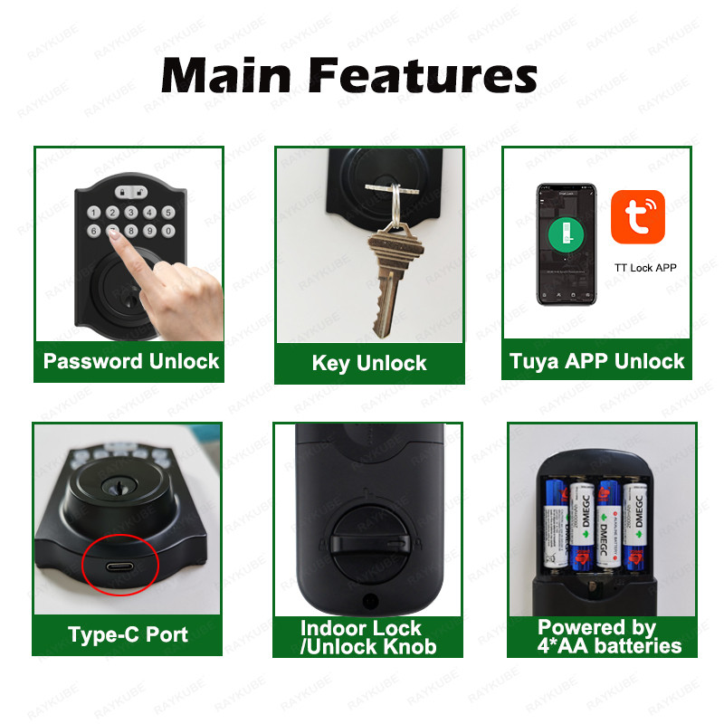 RAYKUBE Tuya BLE Timed Automatic Lock Deadbolt Smart Door Digital Lock